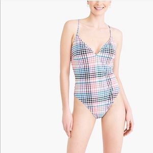 NWT J. Crew multicolor checked one piece swim